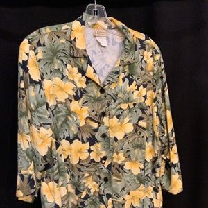 VINTAGE Company Collection Yellow Floral/Green Button Up Size 14
